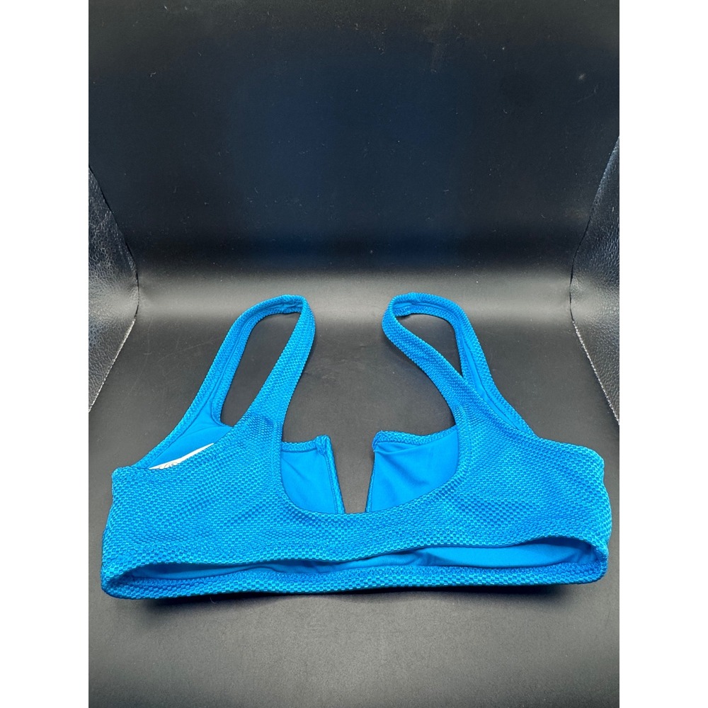 Aerie Real Good Blue Textured V-Wire Bikini Top XS 075-0763-4611 Honeycomb Pique - Picture 2 of 5
